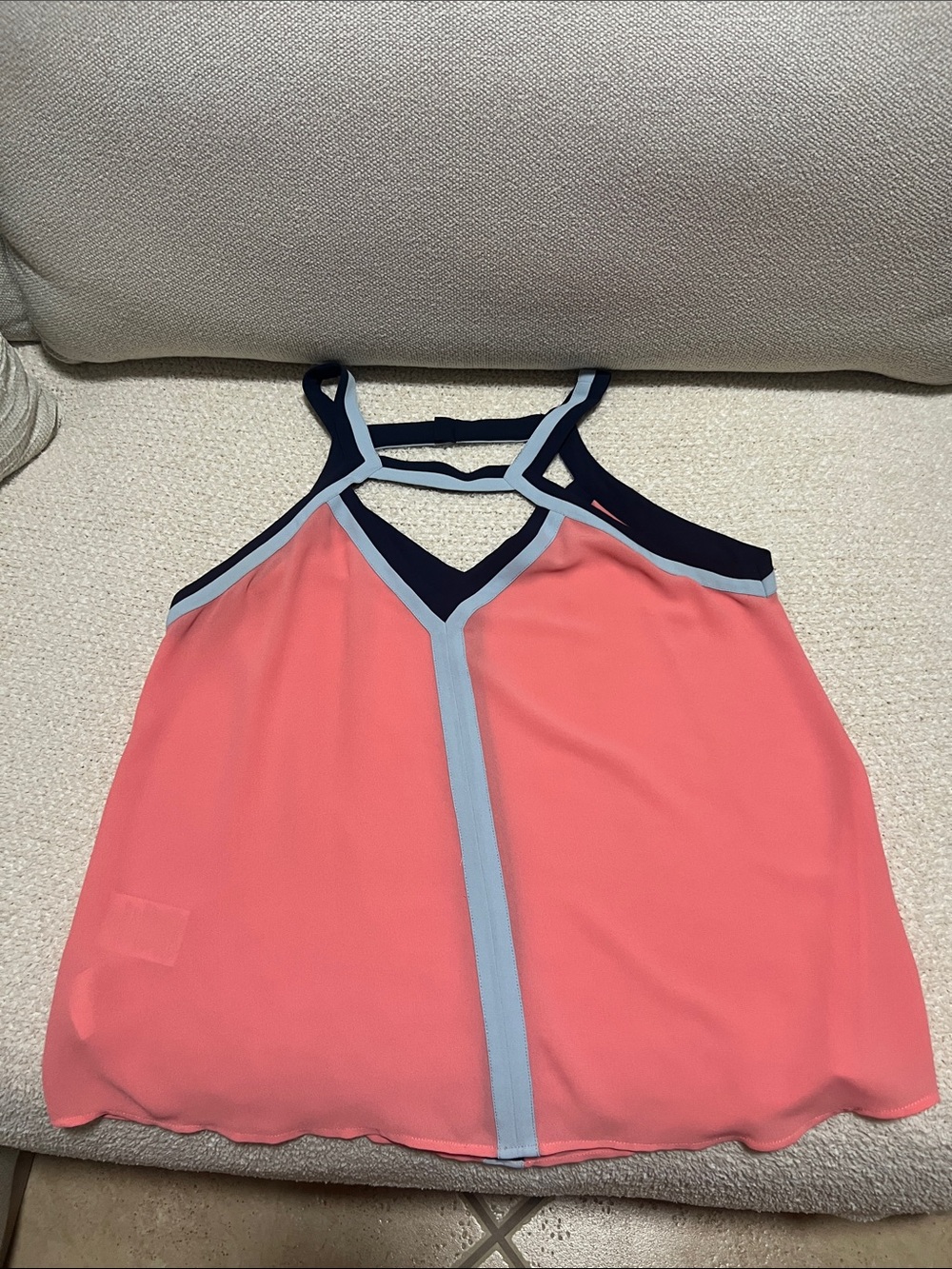BCBGMaxAzria Coral Tank with Navy and Light Blue Trim
